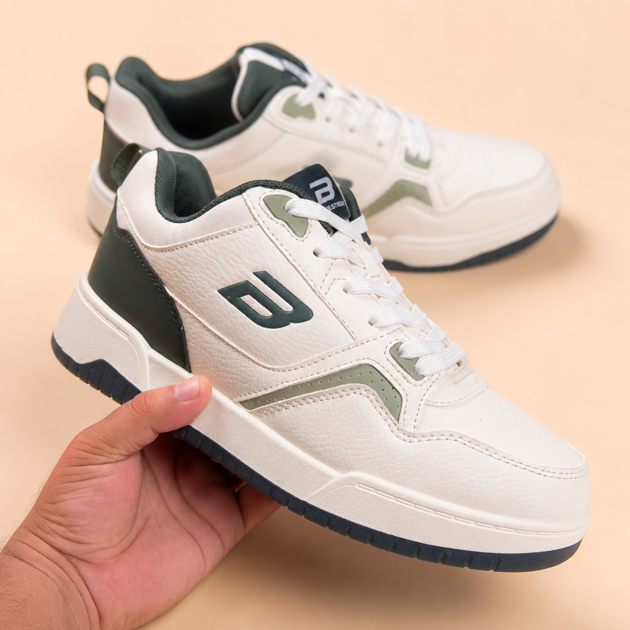 Bond Street Men's Urban Pace Casual Sneakers – White/Olive Green