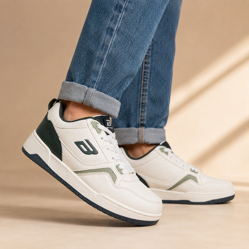 Bond Street Men's Urban Pace Casual Sneakers – White/Olive Green