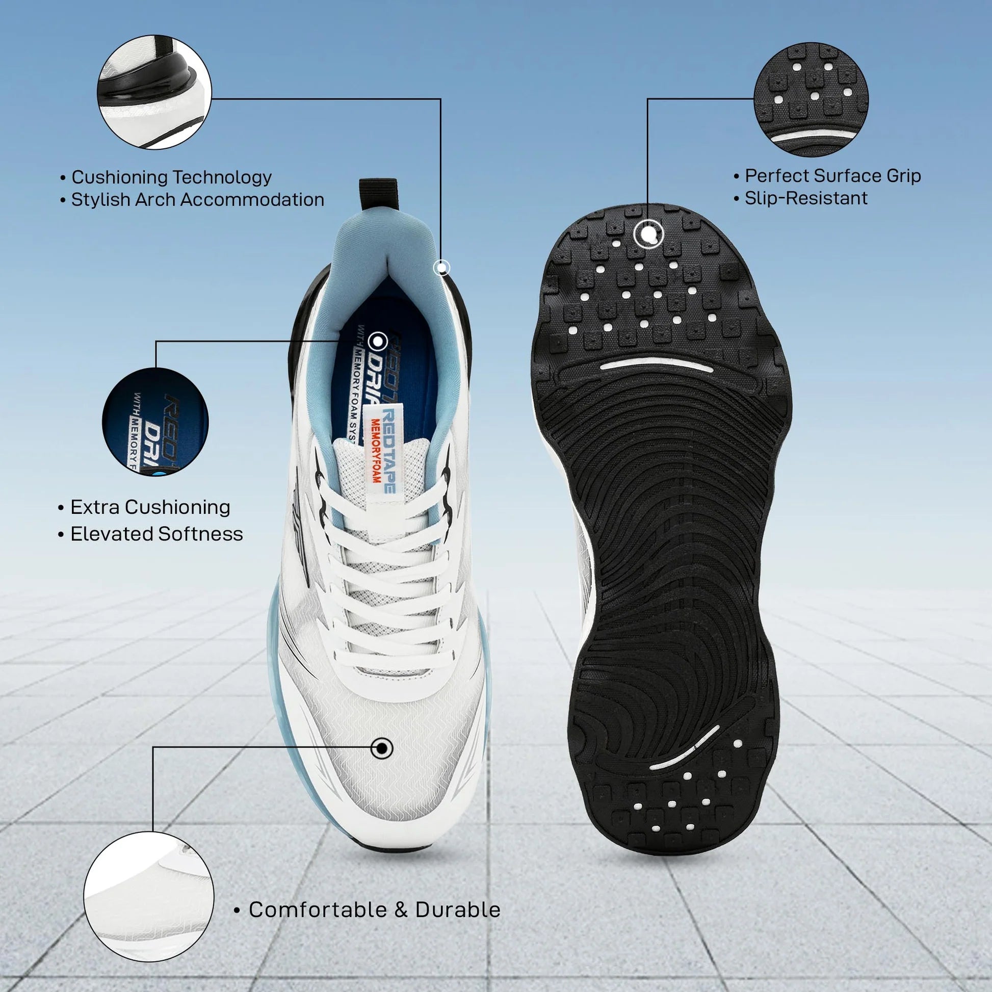 RedTape NeoSprint White Sports Shoes