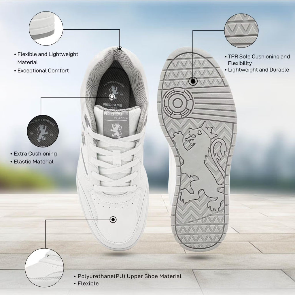 Redtape Casual Sneakers For Men White/Grey Edition-815