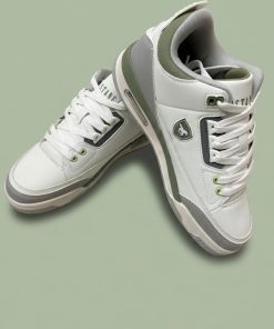 Mustang Retro-Style Athletic Sneakers White/Grey/Olive Green